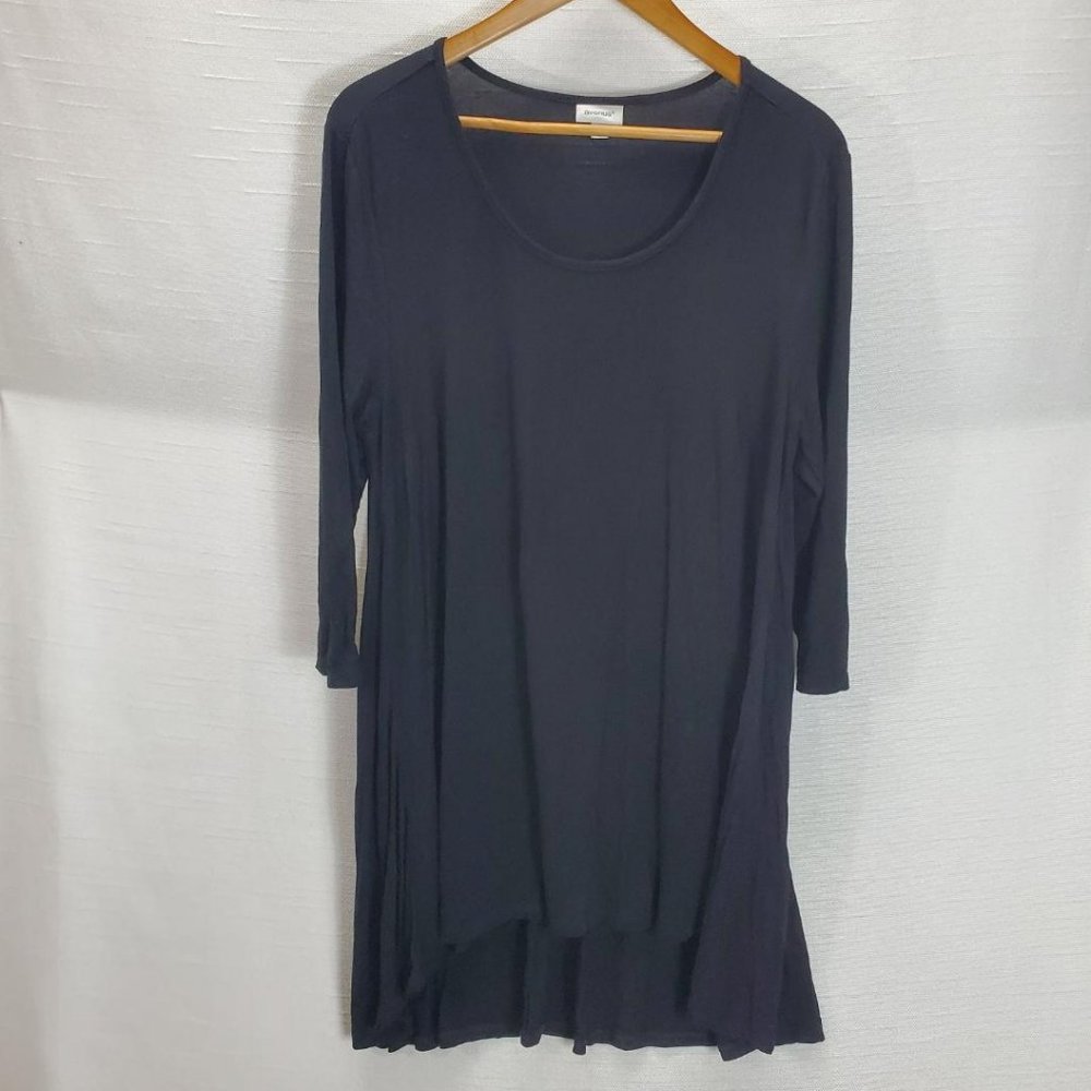 Avenue Tunic Top Womens 16 Black High-Low 3/4 Sleeve Jersey Stretch Shirt
